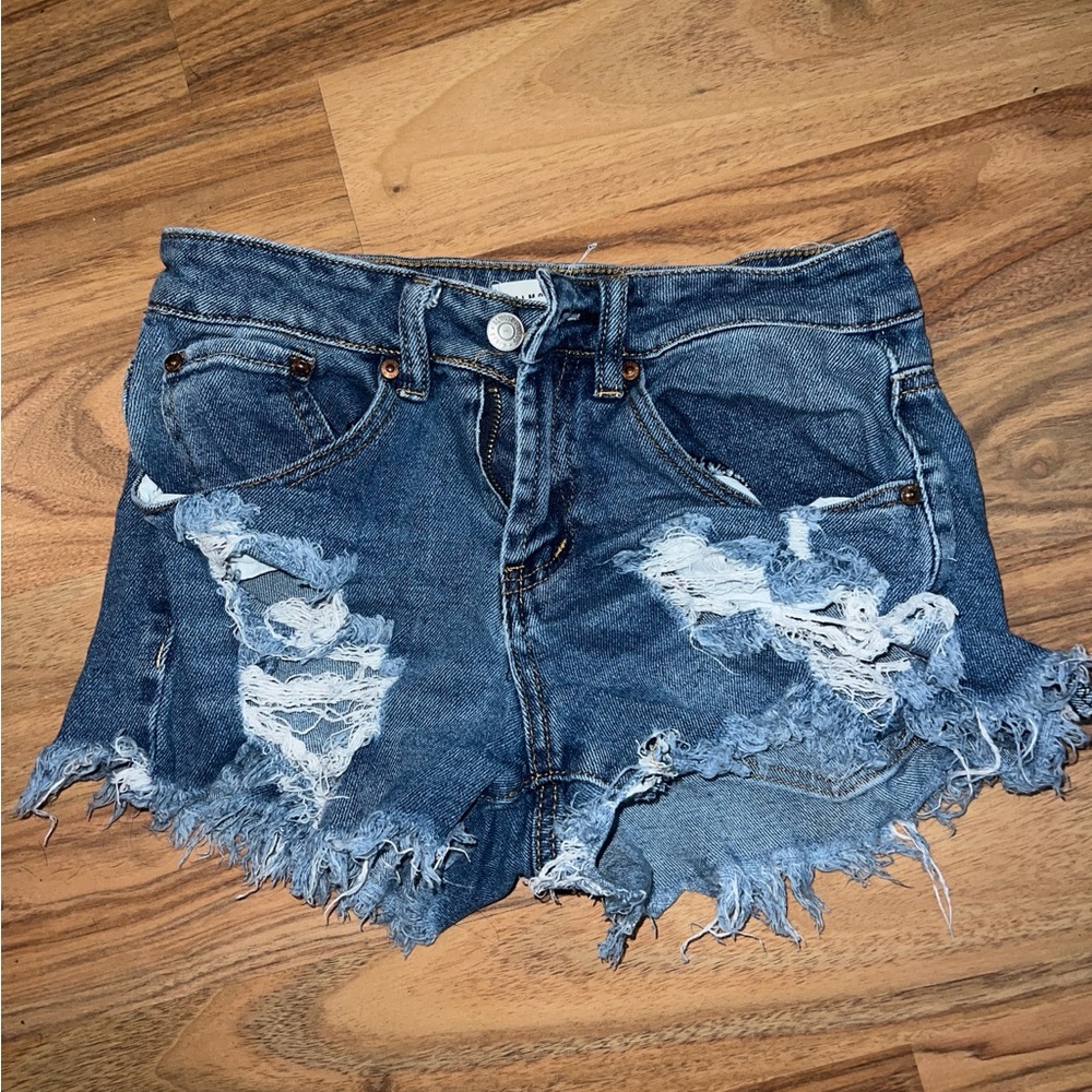 Distressed Denim Blue Shorts